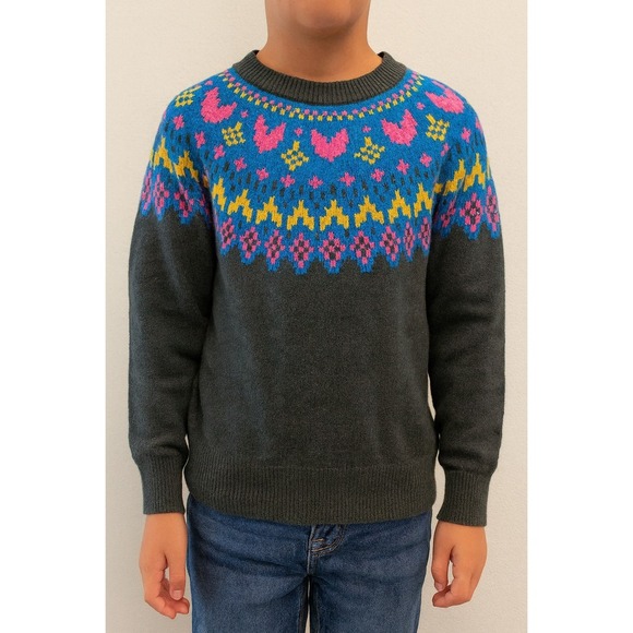 Time and Tru Girls Fair Isle Crew Neck Sweater Colorful Knit - Size S - Picture 1 of 3